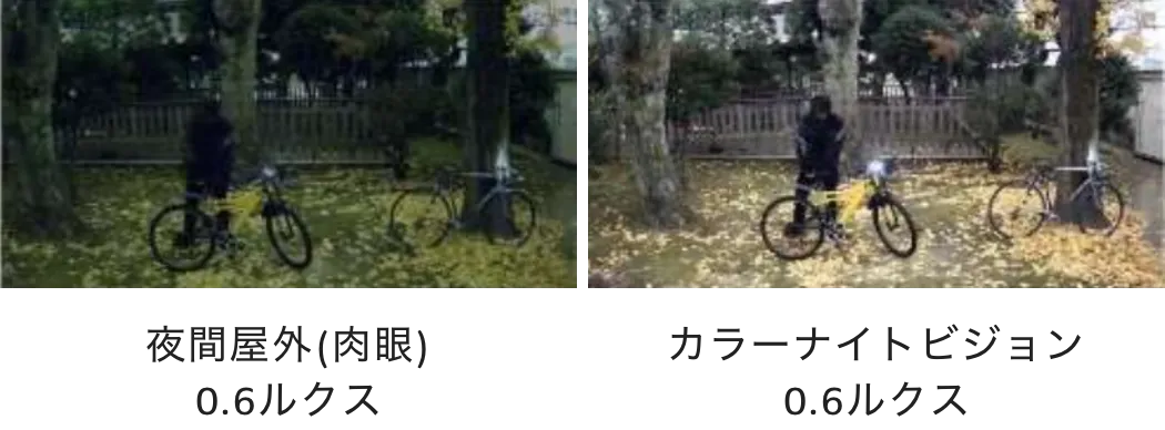 夜間屋外(肉眼)0.6ルクス カラーナイトビジョン0.6ルクス