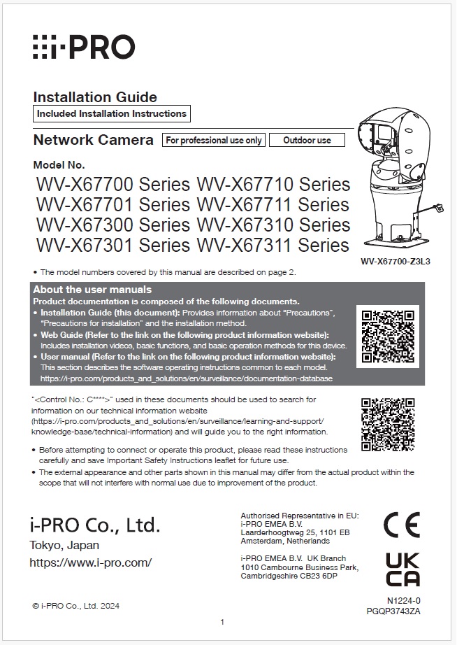 WV-X67700-Z3-3 etc. Installation Guide