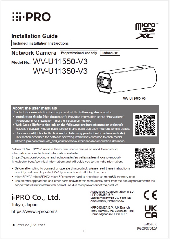 WV-U11550-V3 etc. Installation Guide