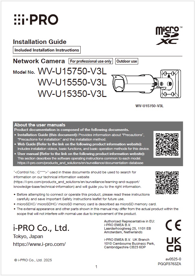 WV-U15550-V3L etc. Installation Guide