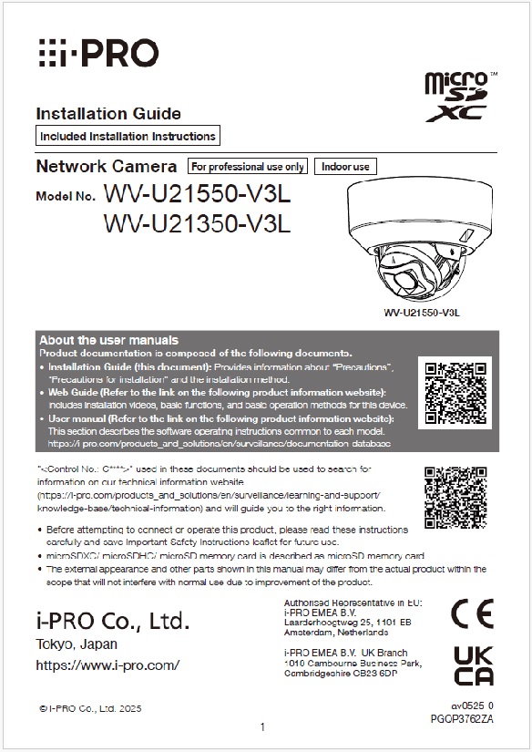 WV-U21550-V3L etc. Installation Guide