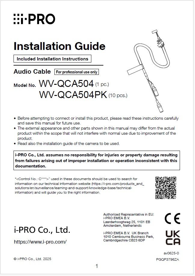 WV-QCA504 etc. Installation Guide