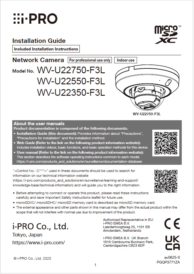 WV-U22550-F3L etc. Installation Guide