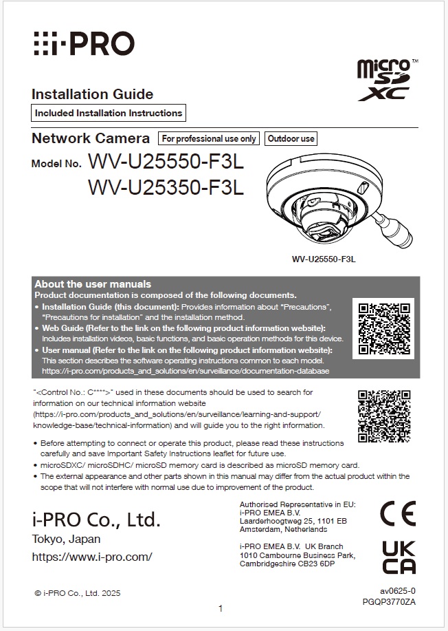 WV-U25550-F3L etc. Installation Guide