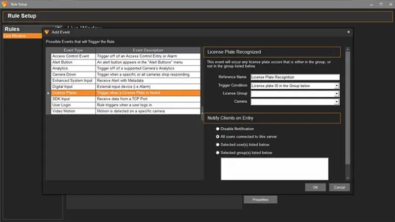 Live Window LPR Rule Setup